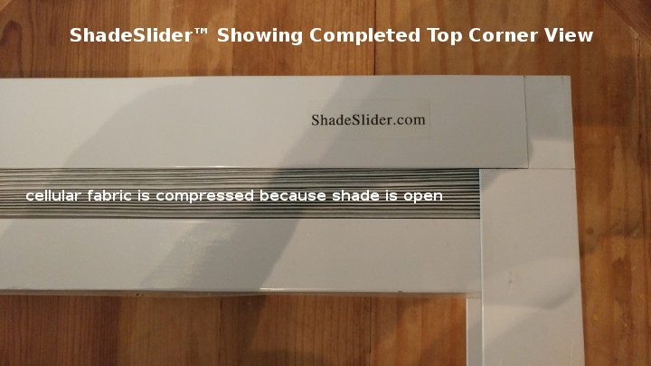 ShadeSlider for skylights and bottom-up windows - fully assembled top corner ShadeSlider for skylights - fully assembled top corner